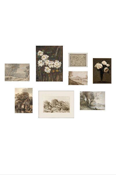 HOME DEKORİSTA Çerçevesiz 8'li Poster Seti, , Vintage Resim, Çiçek Tablo, Manzara Resim,