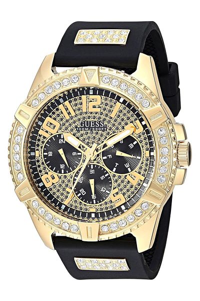Generic Guess Stainless Steel Gold Tone Crystal Embellished Bracelet Watch With Day