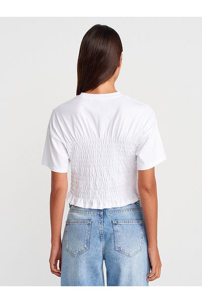 Dilvin 31716 Crew Neck Gimped T-Shirt-White