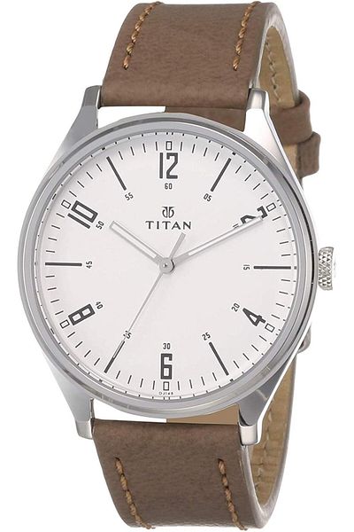 Generic Titan Men Leather Neo Iv Analog Silver Dial Watch 1802Sl01 1802Sl01 1802Sl01 Band Color Brown