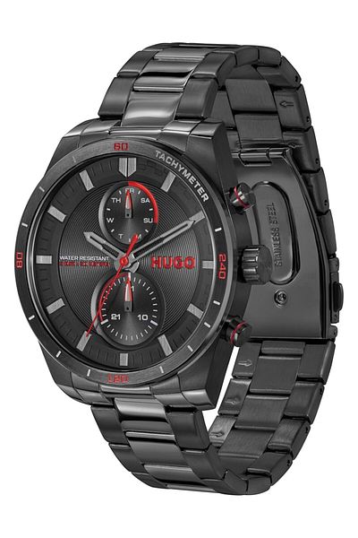Generic Hugo Fast Mens Black Dial Ionic Plated Black Steel Watch 1530374