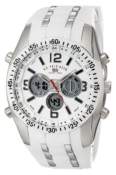 Generic U.S. Polo Assn. Sport Men Us9282 Silver Tone Watch With White Silicone Band