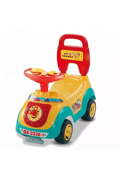 Rainbow Children's Plastic Push Car on Toys with BB Whistle Baby Free Cartoon Car on Wheels for Children