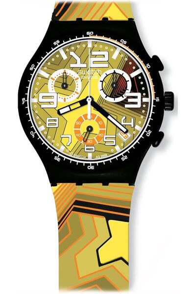 Generic Swatch Mens Stroke Light Black Silicone Strap Watch Gold Black Strap