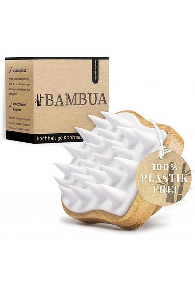 Bambua Perie pentru masajul scalpului Bambua, bambus/silicon, natur/alb, 10 x 8 x 9 cm