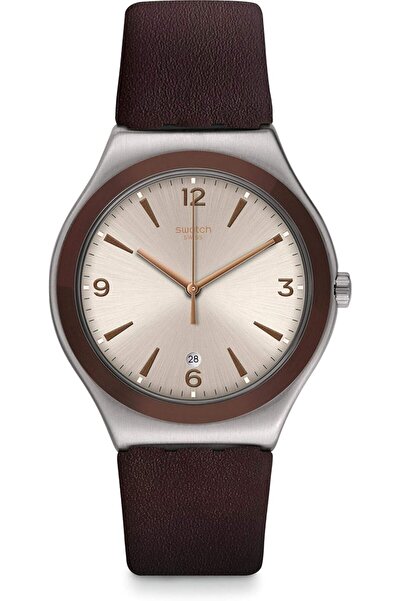 Generic ساعة سواتش YWS450 الجلدية الدائرية التناظرية للرجال باللون البني