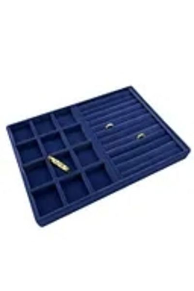 MeGass Dekor Domestic Production Berlin Model Suede Fabric Navy Blue Color Sausage-Compartment Drawer Jewelry Display Stand