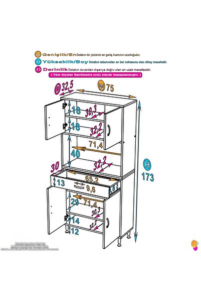Modilayn ARDA Banyo Dolabı 75x173x32,5cm 1 çekmece 4 kapak ve 6 raflı İhtiyaca uygun kolay kurulum