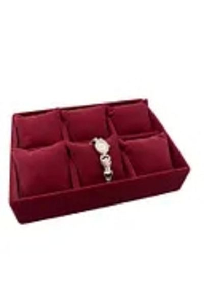 MeGass Dekor Organizator de bijuterii cu sertar căptușit, acoperit cu piele de căprioară, culoare burgundă, 24/18 cm