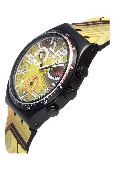 Generic Swatch Mens Stroke Light Black Silicone Strap Watch Gold Black Strap