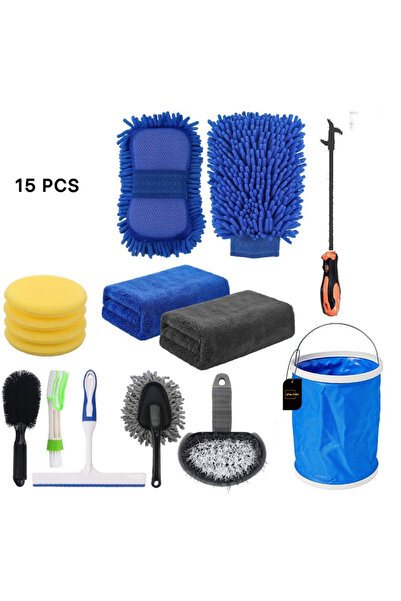 sharpdo 15-Pieces Set Microfiber Towels Car Wash Cleaning Tool Kit Detailing Brush
