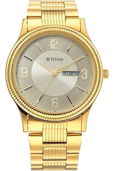 Generic Titan Men Stainless Steel Gents Karishma Analog Gray Dial Watch 1650Ym09 Band Color Gold