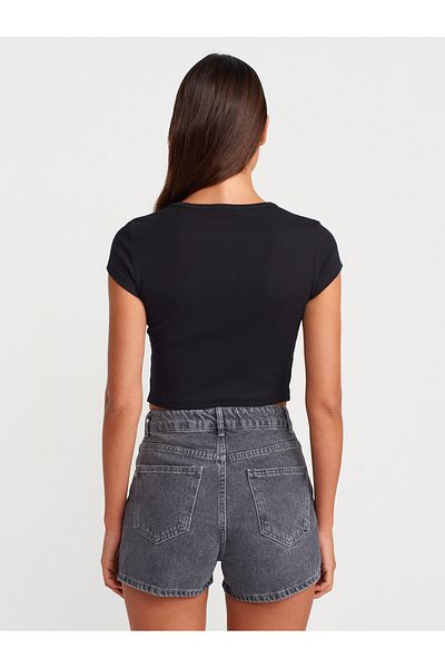 Dilvin 71974 Stonewashed Mom Denim Shorts-Black