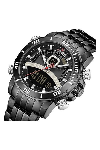 Generic Naviforce 9181 Casual Fashion Watches For Men Led Digital Week Display Calendar Stainless Steel
