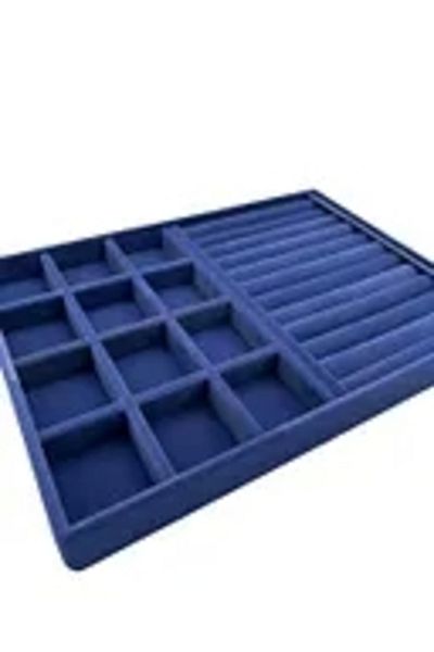 MeGass Dekor Domestic Production Berlin Model Suede Fabric Navy Blue Color Sausage-Compartment Drawer Jewelry Display Stand