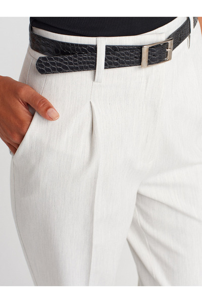 Dilvin 71659 Kıvrık Paça Yüksek Bel Pantolon-Açık Gri