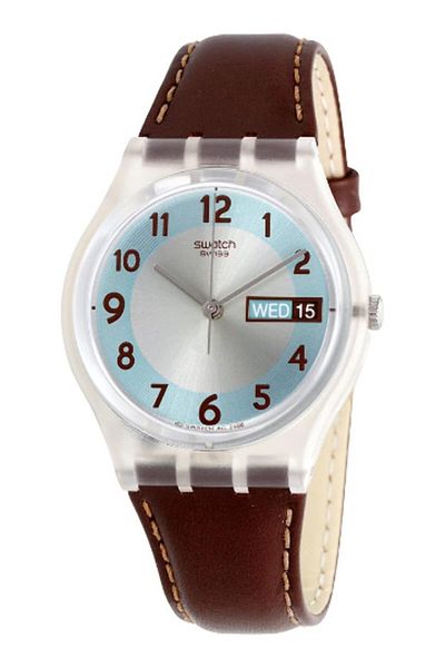 Generic Swatch Men Core Collection Ge704 Brown Leather Quartz Watch With White Dial