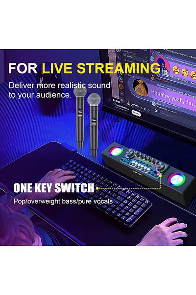 FlashHawk Microphone Kit with Live Sound Card Audio Mixer, Adjustable Mic for Home KTV/Karaoke, 4000mAh, SY6