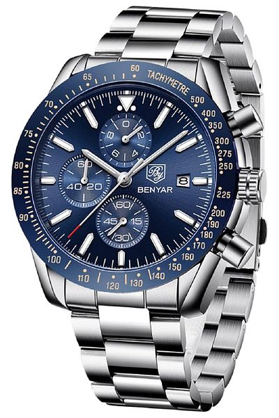 Generic By Benyar Watches For Men Chronograph Analogue Quartz Movement Wrist Watch Fashion Business Sports