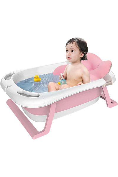 Yelajoy Baby Bathtub,Intelligent Temperature,with Bath Cushion,Portable Folding,for Newborn,Pink
