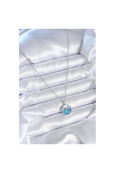 Skygo 316L Whale Model Women's Necklace with Blue Crystal Stones - Tj-Bko7765