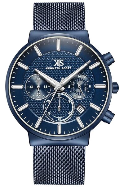 Generic ساعة كينيث سكوت للرجال بمينا أزرق متعددة الوظائف K22133 Nmnn