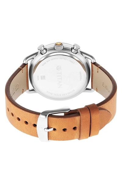 Generic Titan Retro Silver White Dial Tan Leather Strap Watch 1860Sl01