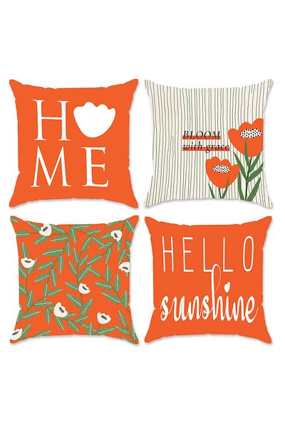 Evmila Set de 4 huse de pernă din catifea cu tematică de primăvară, 43x43 cm, imprimare pe două fețe