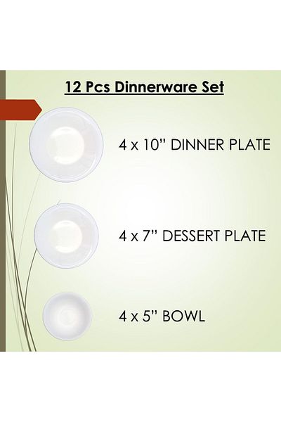 Melrich 12 Pcs Opal ware Dinner Set Dishwasher Safe Microwave Safe BPA-Free Freezer safe