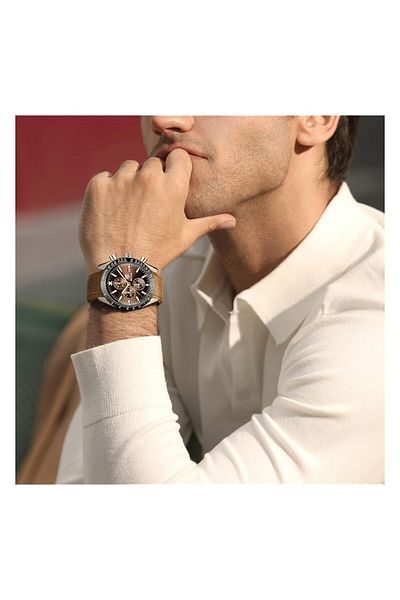 Generic By Benyar Mens Watch Waterproof Chronograph Date Watch For Men Brown Leather Strap Quartz Movement