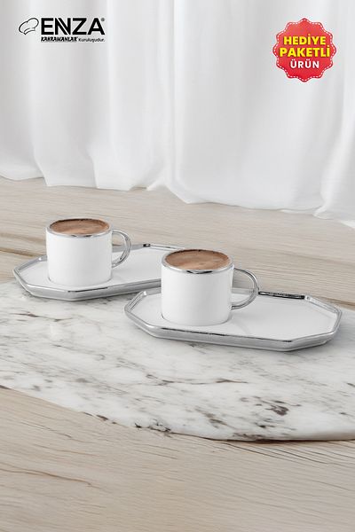 Enza Aura 2 Li Porcelain Coffee Cup Set 90 ml Platinum