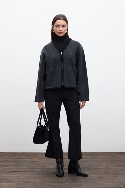 Manuka Plain Knit Zippered Knitwear Cardigan Charcoal - Winter Relate to More Delicately the Warmth of the Night