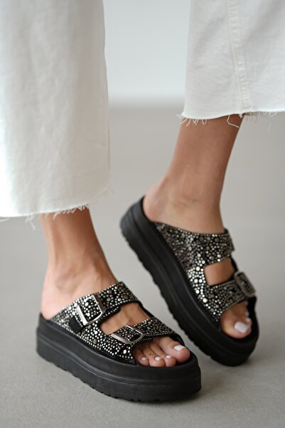 selin shoes Γυναικείες παντόφλες με ψηλή σόλα Daizy Stone με λεπτομέρεια πόρπης - ΑΣΗΜΕΝΙΟ