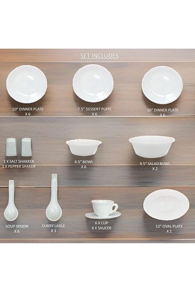 Melrich 50 Piece Opal ware Dinnerware Set Microwave and Dishwasher safe