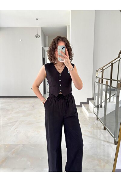 Butik Σετ λινό Miss σετ κοστούμι με γιλέκο