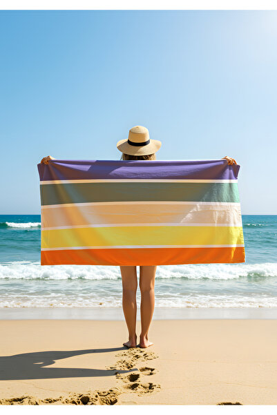 Viadela Prosop de plajă cu dungi cu fundal portocaliu – design energic cu det...