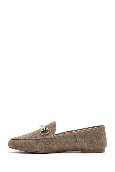 Derimod Women's Mink Buckle Suede Leather Masculine Loafer 25Sfd 290210