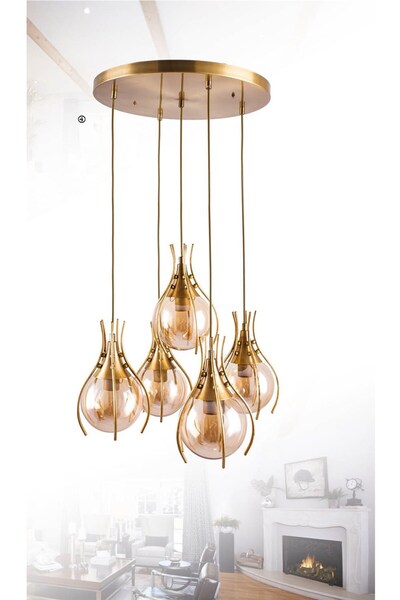 Sedef 5'li Eskitme Boyalı Bal Camlı Sarkıt Avize