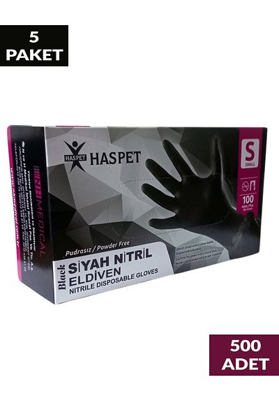 Has-Pet Black Nitrile Powder-Free Gloves Size S Five Pack 500 Pieces