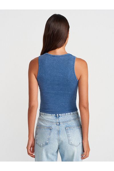 Dilvin Wash Effect Crop Top Indigo Model No: 21005
