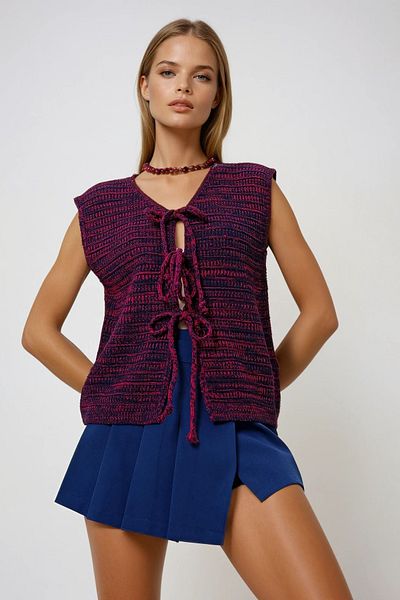 VAGGON Women's Red Bow Detailed Knitted Vest Prm1152