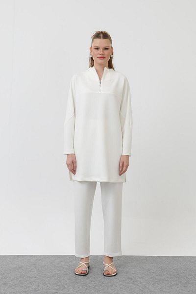 Puane 10611 Women's Front Zipper Detailed Modal Tunic