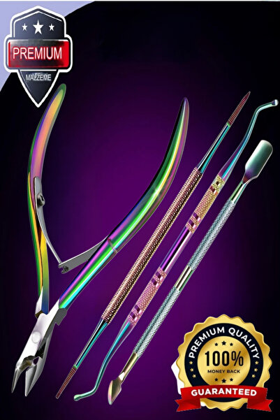 ESENLİWE Rainbow 4 Parça Paslanmaz Çelik Kütikül itici Pens Seti Manikür Pedikür Bakım Seti Makas Kronk