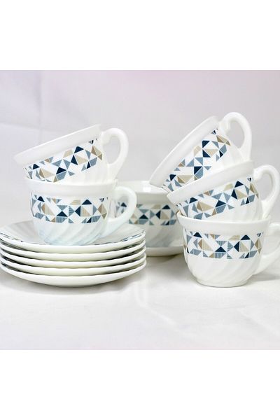 Melrich 6 Piece Opal ware Coffee Tea Turkish Cup and Saucer Set Service 6 x Cups with 6 x Saucers
