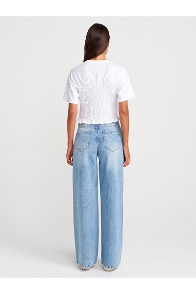 Dilvin 71765 Pantaloni albaștri din denim - Spălat cu zăpadă cu talie joasă