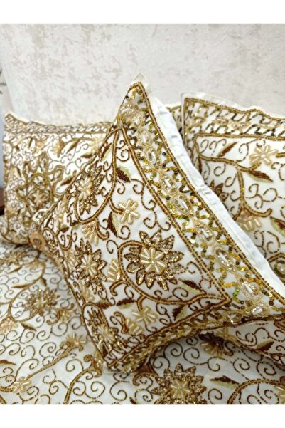 Mandaş Pullu Boncuklu Ağır İşlemeli Otantik Çift Kişilik Yatak Örtüsü (240x270)-Gold