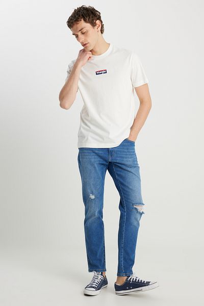WRANGLER Μπλουζάκι με λογότυπο 100% βαμβάκι με κανονική εφαρμογή κανονική εφαρμογή Crew Neck Ecru Mini