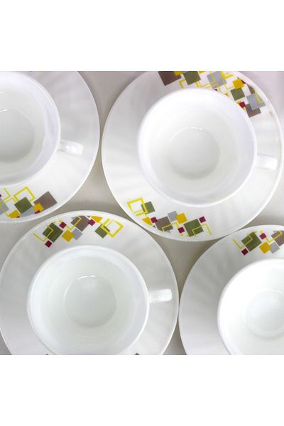 Melrich 6-Piece Opal ware Coffee Tea Cup and Saucer Set Service 6 x Coffee Cups with 6 x Saucers