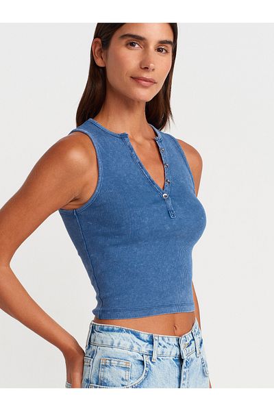Dilvin Wash Effect Crop Top Indigo Model No: 21005