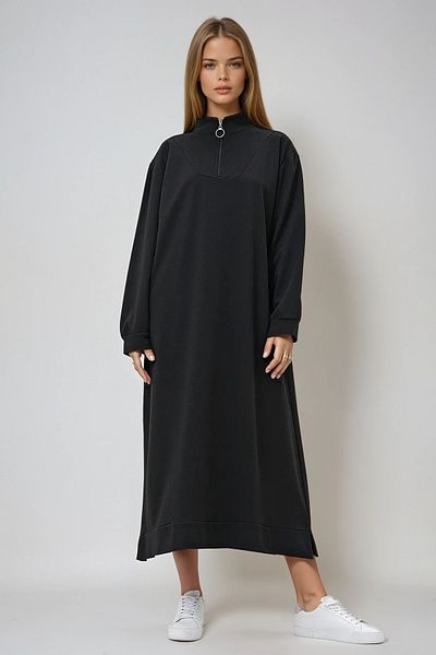 VAGGON Γυναικεία μαύρη φούστα με γιακά, μάξι φόρεμα με φερμουάρ Prmx12892